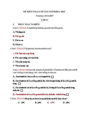Đề và đáp án kiểm tra học kì II môn Khoa học lớp 4 - Năm học 2016-2017